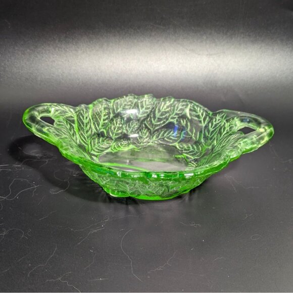 Depression Glass Green Pear Pattern Bowl Handles - Picture 2 of 14
